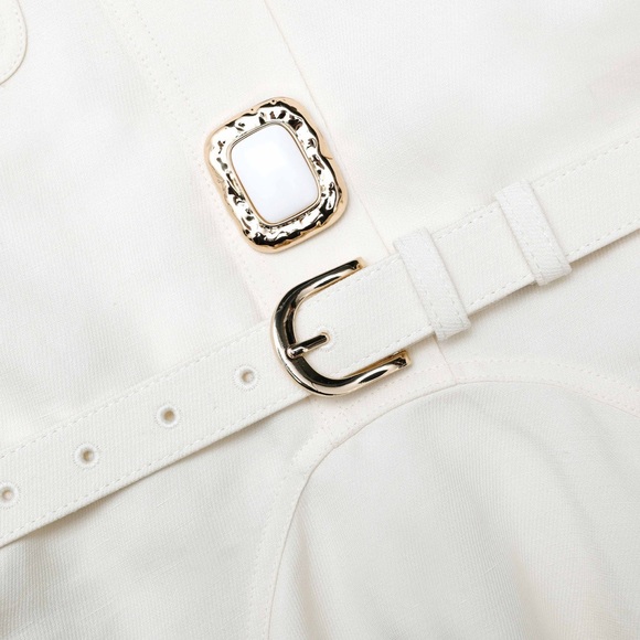 Self-Portrait NWOT CREAM LINEN MINI DRESS - Picture 5 of 6